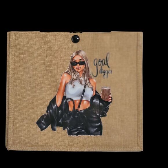 Stylish Tan Tote Bag with Graphic Design - Picture 3 of 9